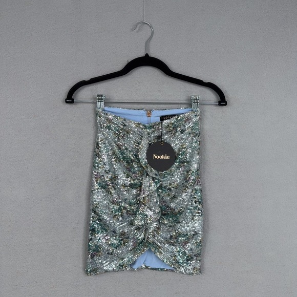 Nookie Dresses & Skirts - Nookie Skirt Womens XS Forever Blue Sequin Ruched Knot Front Mini Party Cocktail